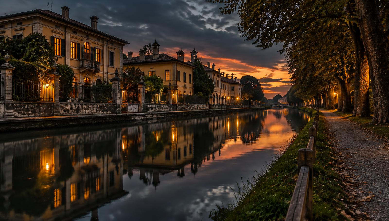 Ville affacciate sul Naviglio Grande al tramonto